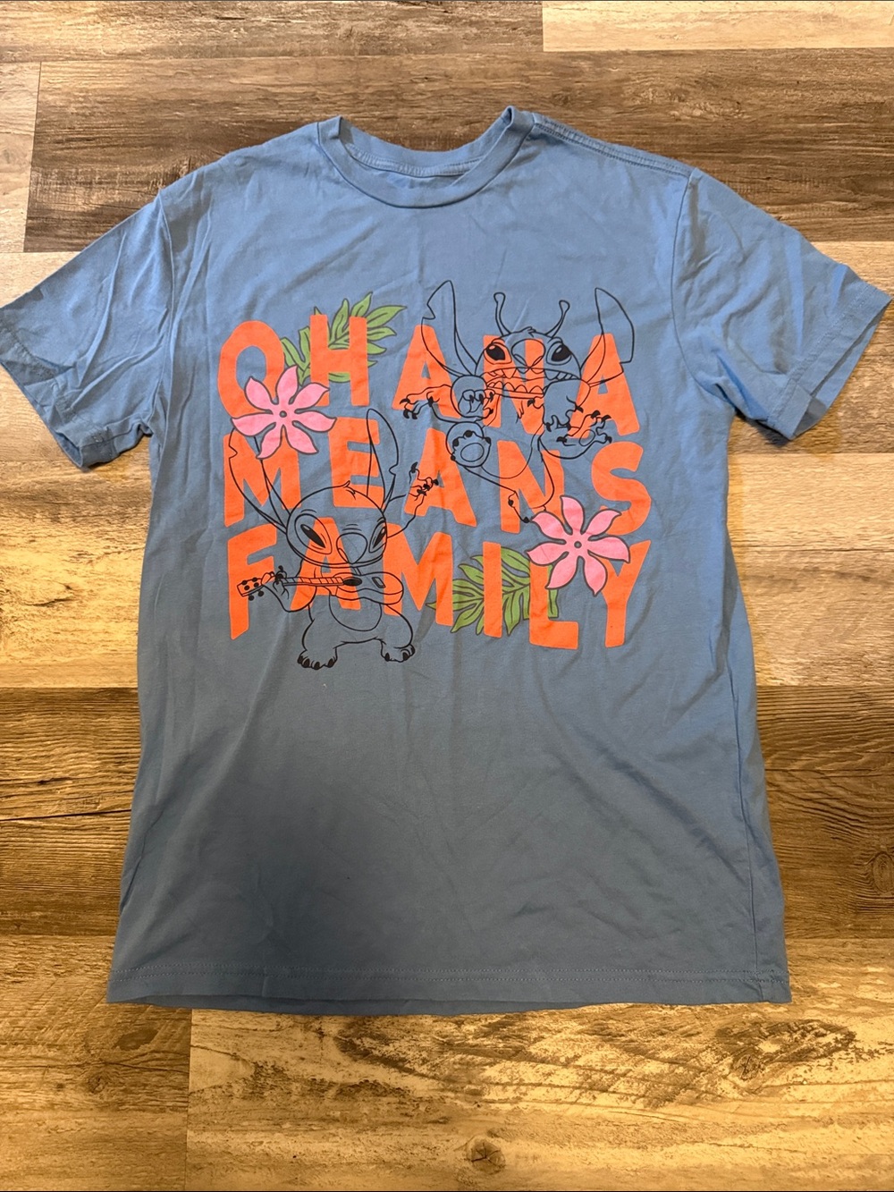 Disney Blue 'Ohana Means Family' Short Sleeve Graphic Tee